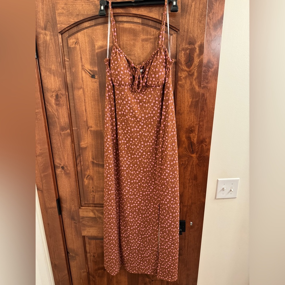 No Boundaries Pink Floral Brown Maxi Dress